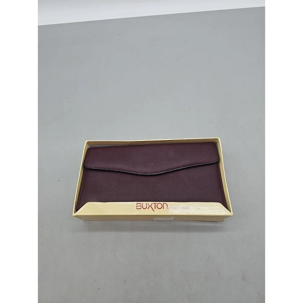Vintage BUXTON Wallet Clutch Coin Purse Organizer Blue Leather with Box Burgundy